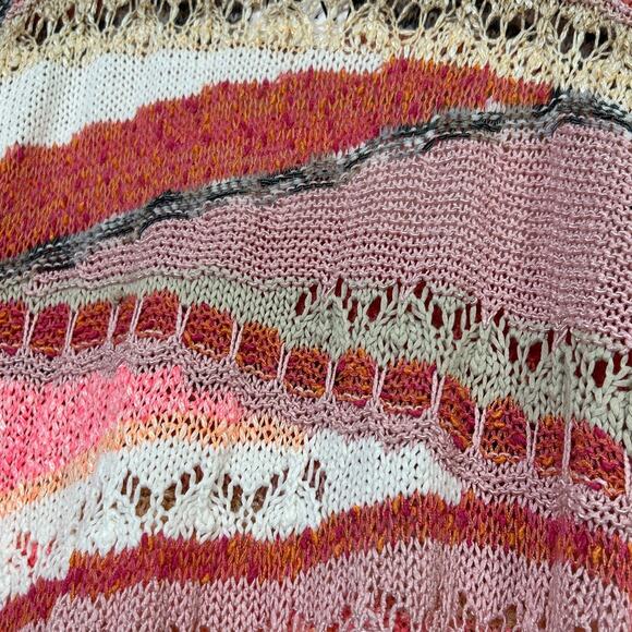 LaSeine Women’s M 3/4 Sleeve Open Knit Sweater Boho Multicolor Pink Cream - Picture 9 of 9